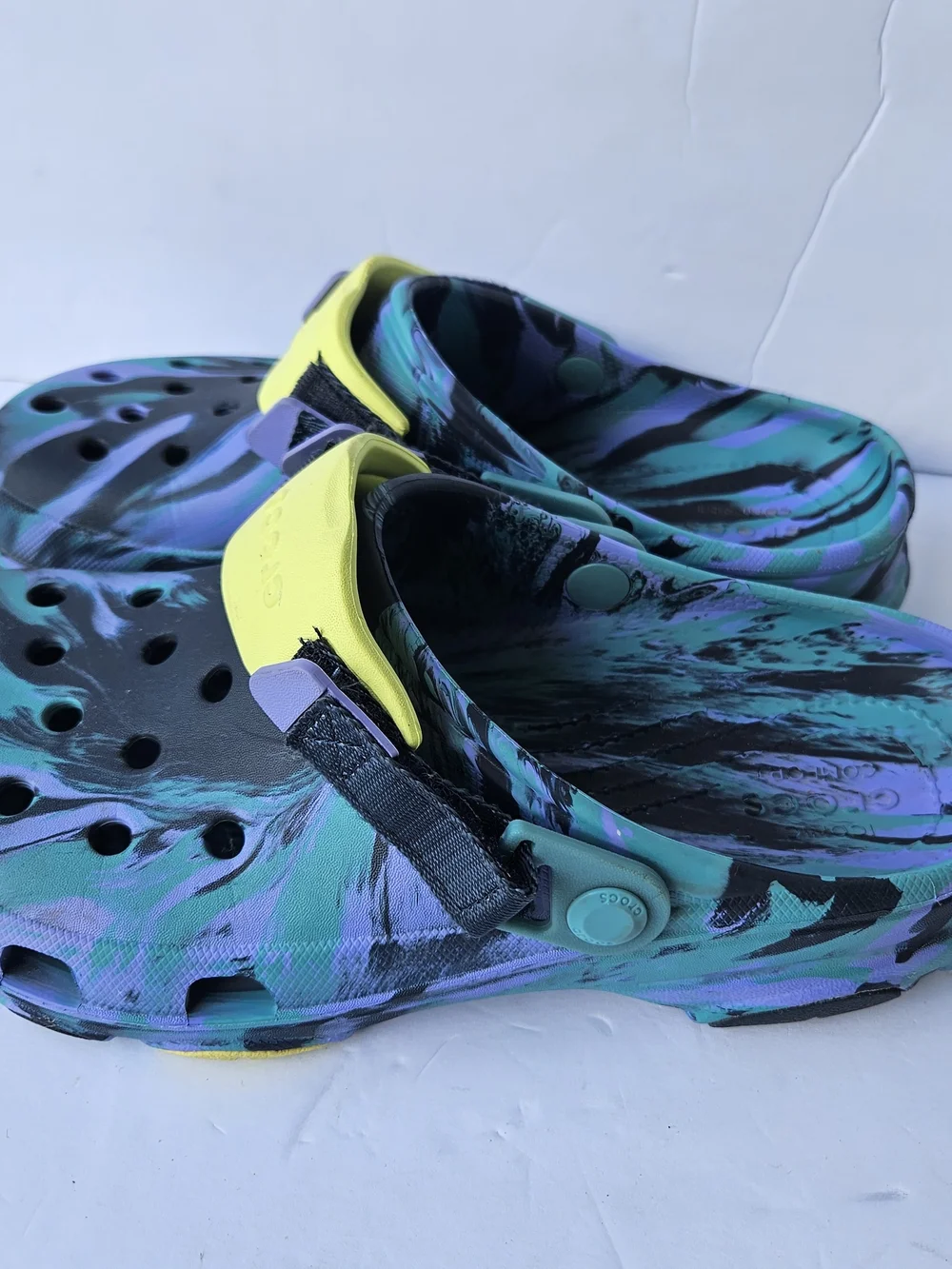 Crocs Men's Classic All Terrain Clog Black Teal Purple Marbled Yellow Strap